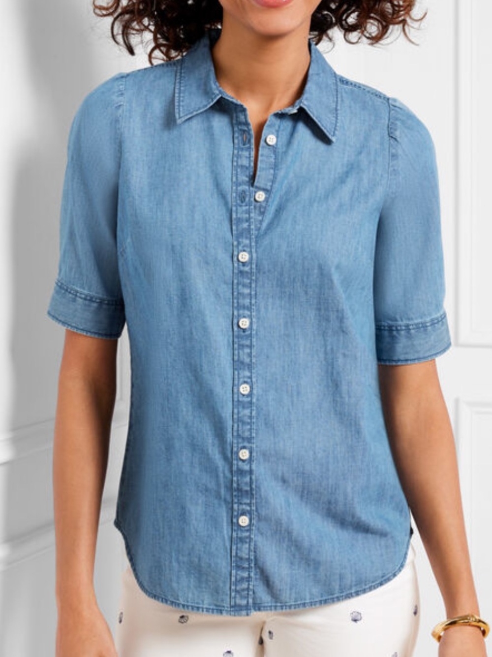 💗NWT Talbots Elbow Sleeve Denim Button Front Shirt - Size Medium